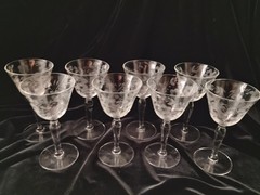 Victorian Etched Crystal Cordial Stemware,Set Of 8