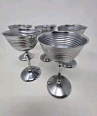 ​MCM Silvertone Wine Goblets Footed Chrome Stemmed Dessert 5″ Set 5