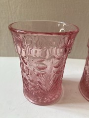 2 VTG L E Smith Glasses Pink Tiger Lily Drinking Drink Ware Glass 4.25”T 3.25”W