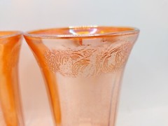 Vintage Hazel Atlas Fruits Iridized Marigold Tumblers Set of 2 Carnival Glass