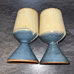Pottery Handcrafted Wine Goblets Chalice Ceremonial Matte Glaze Blue Natural Set