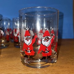 Christmas Georges Briard MCM Signed 6 Santa Lowball Rocks Glasses Orig Box