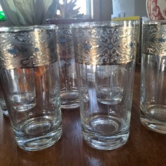 Vintage Culver Sorrento Silver Blue Tumblers Glasses Set of 6 MCM