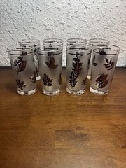 Vintage 1960’s LIBBEY Highball Glasses Set 6 SILVER LEAF Frosted 4 Glasses