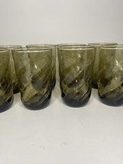 Hand Blown Green Swirl Crackle Glass Tumbler 4.75” (11 Available) / Pontil Mark