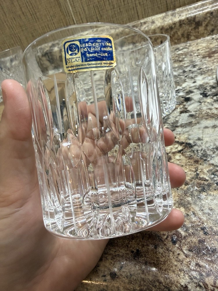 Lausitzer Glas Lead Crystal Hand Cut Rocks Glasses Set of 2 Clear