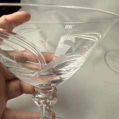 Vintage Pressed Glass Stemware Etched Swirl Sherbet Dessert Sculptural Stem 4.5”
