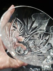(3) Water Wine Glasses fans Pinwheel buzzstar crystal facet Leanore American Cut
