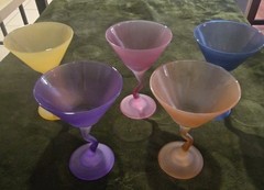 Libbey Watusi Z-Stem Frosted Satin Martini Glasses Set of 5 Pastel Colors