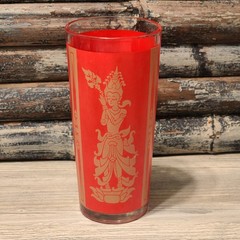 Thai Goddess Highball Glass – Red / Gold – Oriental Dancer – 6 3/8″ tall