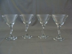 4 «Libbey» Clear Glass Crooked Stem Martini/Margarita Glasses – 8 oz. each