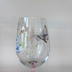 Lenox Butterfly Meadow Wine Glass Set of 2 Pink Stem Spring Floral Barware NEW