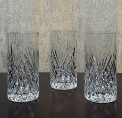 Tyrone Crystal Highball Glasses Set of 3 Cut Crystal Starburst Diamond Pattern