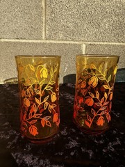 2 Libbey Vintage Ombré Yellow Orange Red Drinking TEA Glasses Autumn MCM 5~1/4”