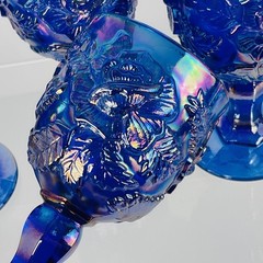Madonna Inn Wild Rose Iridescent Cobalt Blue Goblets Fenton for LG Wright Mint