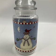 Sakura SNOWMAN Debbie Mumm Anchor Hocking Candy Jar Christmas Seal 8″ Vintage