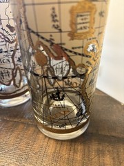 4 Cera 22k Gold Highball Glasses Set MCM WORLD ATLAS maps Vintage Olde World EX.