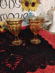 2 Original Viking Glass Co,Handmade Signed Amber «Arlington»5-5/8 Wine Goblets