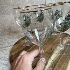 Set of 6~ Spode «Christmas Tree» Gold Trim 7-1/4″ Wine Goblets ~ Mint Condition