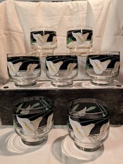 7 Sango Black Lily Lilies Quadrille 8oz Juice Glasses Cocktail 3.25 inches Short