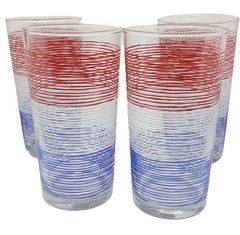 (4) Vintage Anchor Hocking Red White Blue Strip Tumblers Celebrate July 4th 18oz