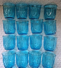 Set 16 Anchor Hocking Glass Colonial TULIP Laser Blue On the Rocks Tumbler 3″