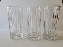 3 Vintage Crystal Highball Glasses Vertical Thick Heavy 6″ Water Set MCM Glass