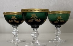 3 Tiffin Vintage Bouquet Green – Gold Encrusted LIQUEUR Glassware