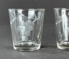 WHISKEY GLASSES Very Small w Grape and Vine Copper Wheel Engraving Optic c. 1910