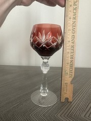 Vintage Crystal Wine Hock Glass Cut To Clear Raspberry Red – 7.25″