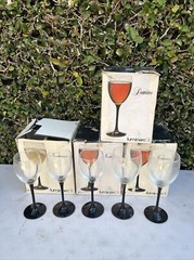 VTG 19 Pc.Luminarc Domino Signature Black Goblets Champagne Wine Cristal France