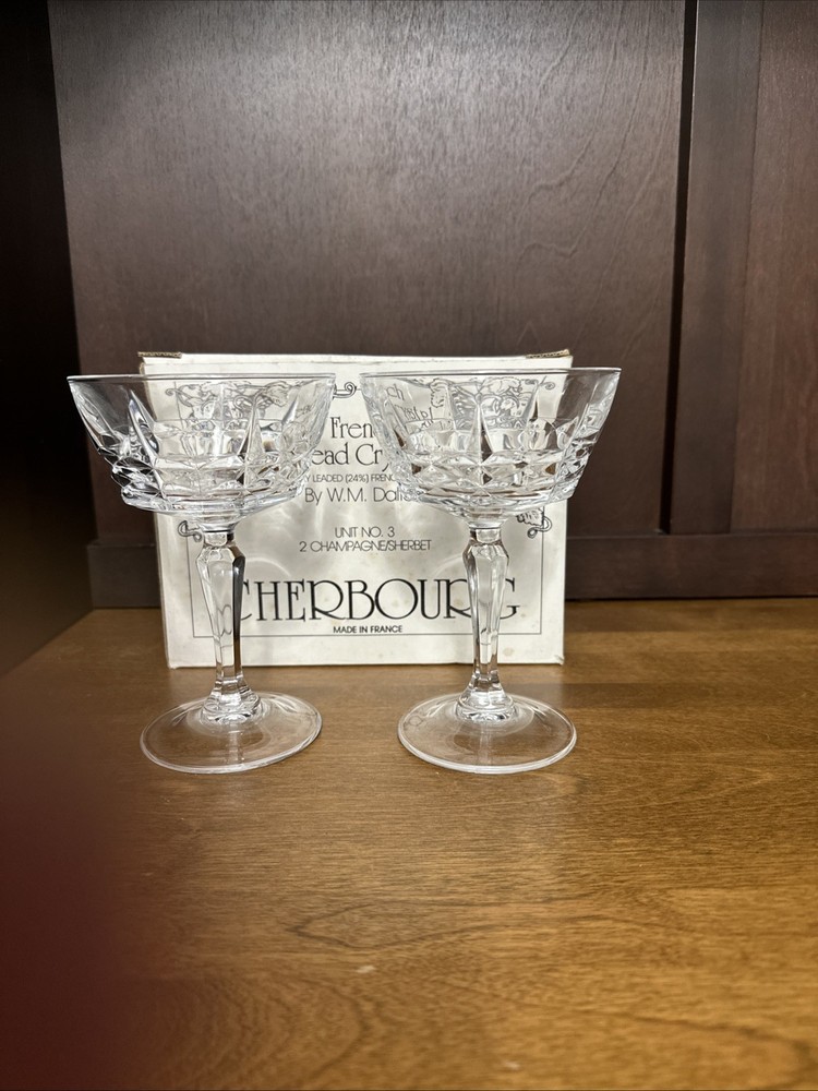 2 Champagne Glasses W. M. Dalton Cherbourg French Lead Crystal No.3 France 6 oz