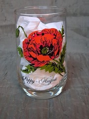 Vintage Brockway Flower of the Month 12 oz Drinking Glass August- POPPY