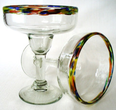 2~Pedestal~CONFETTI BORDER~Margarita~CLEAR~6.5″x5″~Hand Blown Glass~MEXICO~EC
