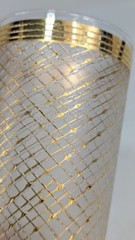 LOT of 5 Vintage MCM Gold Foil RIM Basketweave Highball Tumbler Frosted Glasses