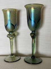 Correia Art Tall Iridescent Glass Goblets signed by Roland R. Correia