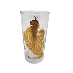 Zodiac Horoscope Astrology Pisces Highball Drink Glass Tumbler Mid Century