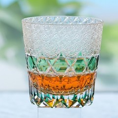 11oz Green Vintage Hand Cut Crystal Whiskey Glasses Tumbler Edo Kiriko Drinkware