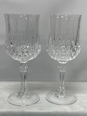 Set of 2 Cristal d’Arques France Cut Crystal Wine Goblets Vintage 7”