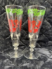 Vintage Libbey Gay Nineties Brass Band Parade Tall Cocktail Glass Set Of 2 1960s