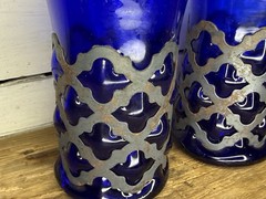 Vintage Felipe Derflingher MCM Cobalt Art Glass Caged Imprisoned Brutalist Glass