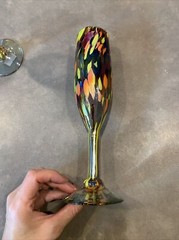 Lot of 2 Mexico Art Glass Champagne Flute Goblet Mottle Iridescent Stemware READ