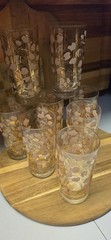 MCM Fred Press Pink & Gold Dogwood Highball Glasses Vintage Barware Cocktail Set