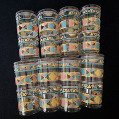 8 Vtg 12oz Culver Southwest Aztec Native American Highball Glasses Glass Juice