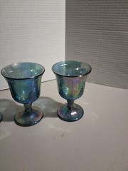 Indiana Carnival Glass Iridescent Harvest Grape Blue Goblets 9 oz Lot Of 4 #2