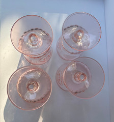 Wine Goblets Pink Pressed Glass Set 4 Bormioli Rocco Romantic Bar Ware Italian