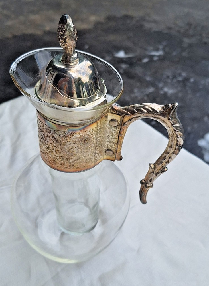 Vtg. Wine Carafe Pitcher and Ice Tube Insert Silver plate