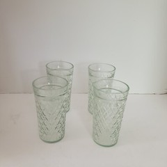 Set of 4 Vtg. Anchor Hocking 5 1/4 » Quilted Diamond Point 10 oz glasses.