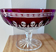 VTG Waterford Crystal Clarendon Ruby Red 6″ Compote Signed Cut to Clear Gift