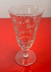 5 VTG Libbey Rock Sharpe Etched HALIFAX Cut Glass Iced Tea Goblets Stem 3005
